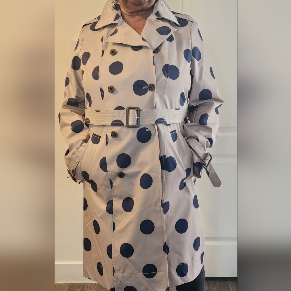 Macy's Polka Dot Trench Coat - Beige and Navy